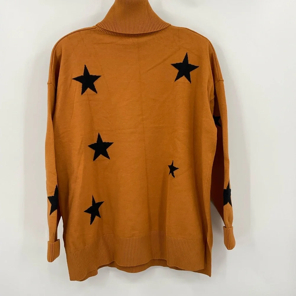 Kinkia Womens Casual Long Sleeve Turtleneck Star Pattern Sweater Size XL P3